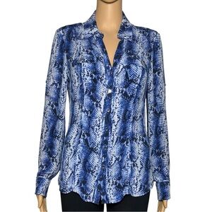 White House Black Market Woman’s 4 Blue Snakeskin Print Button-Up Shirt